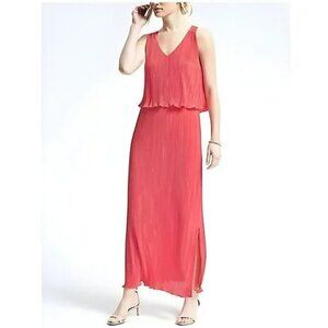 NWT Banana Republic Salmon Coral Crepe Crinkle Goddess Maxi Dress Small S P